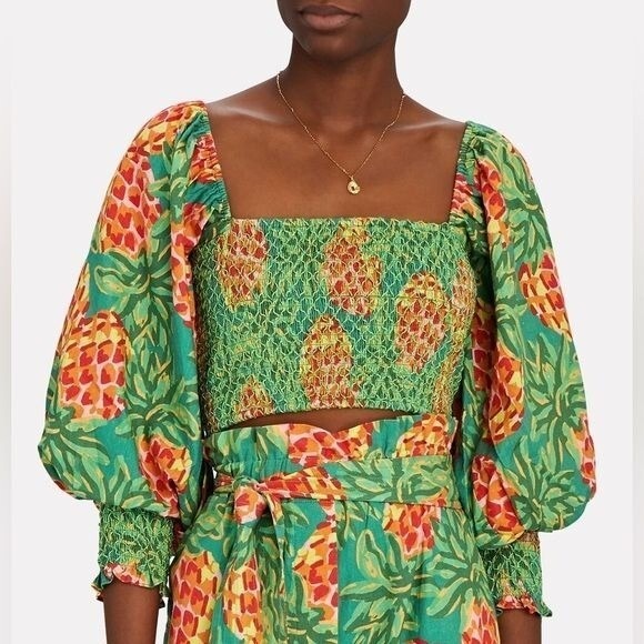 FARM RioPineapple‎ Galore Smocked Crop Top Green XS NWT